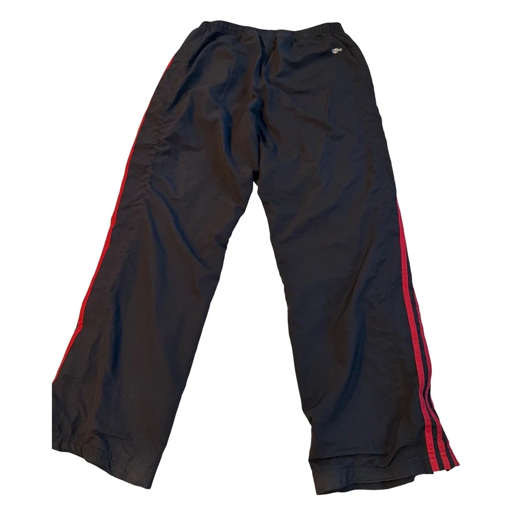 Adidas Mens Vintage Track Pants Black Red 3-Stripe Mesh Lined wind pants Large